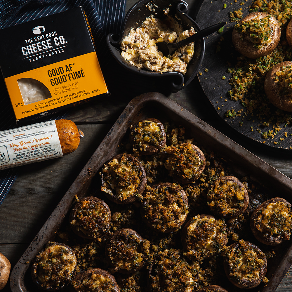 Cheese Stuffed Mushrooms with Fried Garlic Breadcrumb
