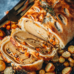 Puff Pastry-Wrapped Stuffed Beast & Roasted Veggies